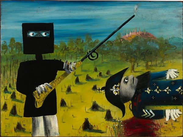 "Death of Sergeant Kennedy at Stringybark Creek", March 1946, Sidney Nolan, NGA collection.