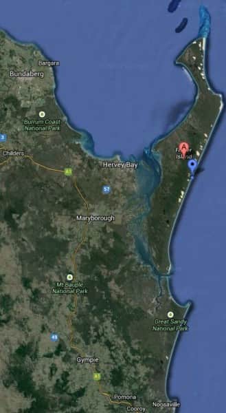 Google Satellite image showing Fraser Island